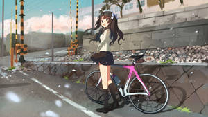Bike Lover Anime Girl On Roadside Wallpaper