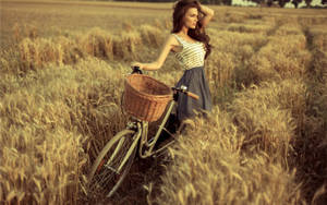 Bike Lover Girl In The Field Wallpaper
