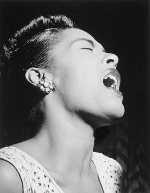Billie Holiday Singing Passionately Wallpaper