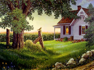 Bird Perched On Fence Farmhouse Desktop Wallpaper