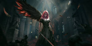 Black And Red Angel Girl Wallpaper