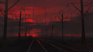 Black And Red Railroad Under Sky Wallpaper