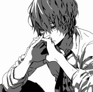 Black-and-white Anime Boy Sad Aesthetic Drawing Wallpaper