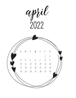 Black And White April 2022 Calendar Wallpaper