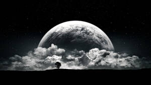 Black And White Astronaut Huge Planet View Wallpaper