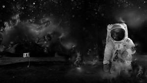 Black And White Astronaut Moon View Wallpaper