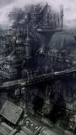 Black And White Fantasy City Gothic Iphone Wallpaper