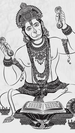 Black And White Hanuman Art Wallpaper