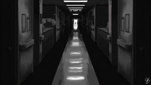 Black And White Hospital Hallway Wallpaper