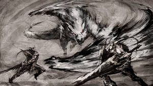 Black And White Monster Hunter Dragon Battle Wallpaper