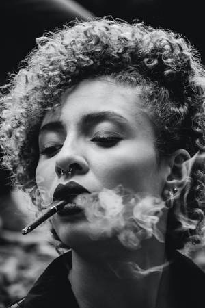 Black And White Portrait Of A Woman Smoking Wallpaper