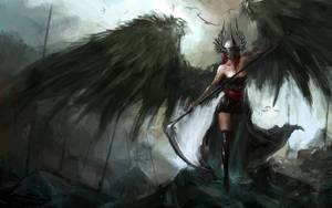 Black Angel Girl With Scythe Wallpaper