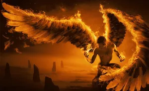 Black Angel Wings On Fire Wallpaper