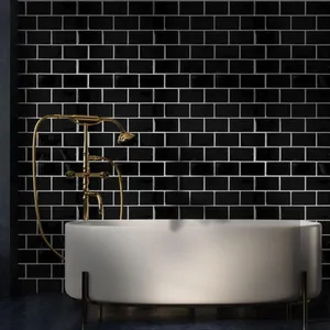 Black Brick Wall In Bathroom Wallpaper