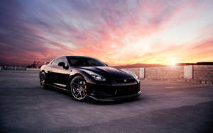 Black Car Hd Sunset Wallpaper