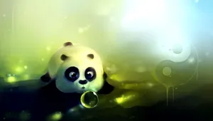 Black Green Cute Cartoon Panda Wallpaper