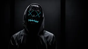 Black Hoodie Neon Mask4 K Wallpaper