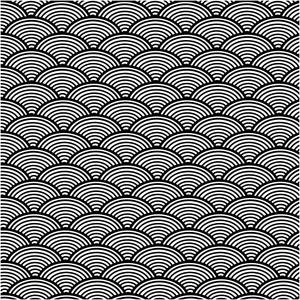 Black Japanese Waves Pattern Wallpaper