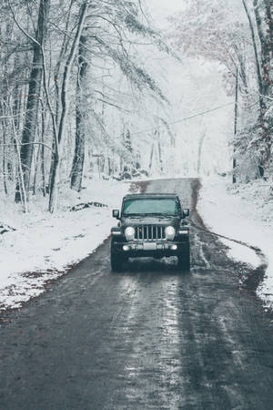 Black Jeep Snowy Forest Wallpaper