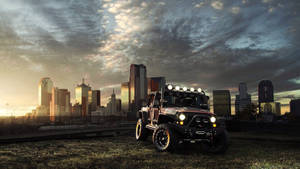 Black Jeep Wrangler With Skyscrapers Wallpaper