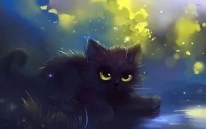 Black Kitten Artwork Wallpaper