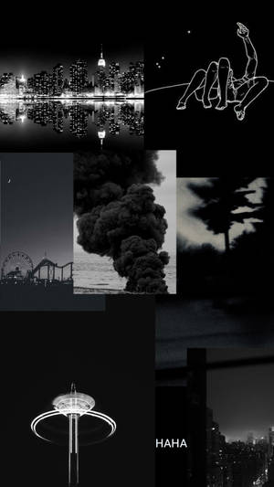 Black Neon Aesthetic Photo Collage Wallpaper