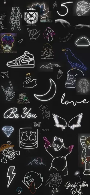 Black Neon Aesthetic Random Signs Wallpaper