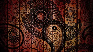Black Paisley Print On Wood Wallpaper