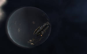 Black Planet And Spaceship Wallpaper