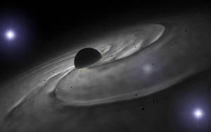 Black Planet In Gray Cosmos Wallpaper