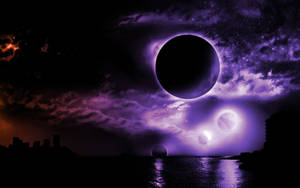Black Planets In Purple Night Sky Wallpaper