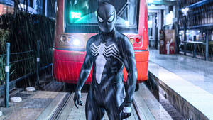 Black Spiderman On Railway Wallpaper