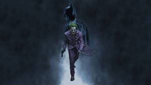 Black Ultra Hd Joker With Batman Looming Wallpaper
