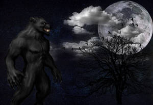 Black Werewolf Full Moon Wallpaper