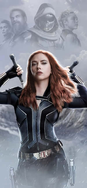 Black Widow Poster With A Woman Holding A Gun Wallpaper