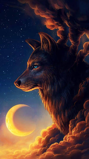 Black Wolf In The Clouds Wallpaper