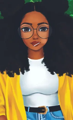 Black Woman With Big Glasses Cartoon Wallpaper