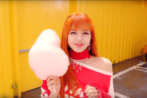 Blackpink Lisa With Cotton Candy Wallpaper
