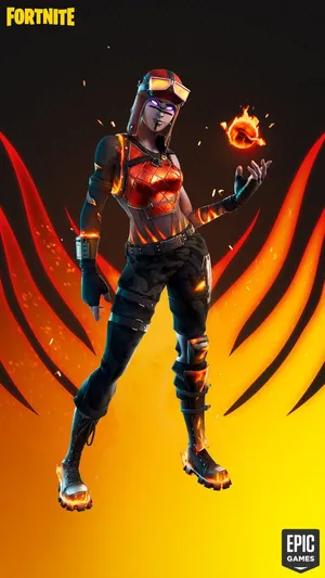 Blaze Fortnite Outfit Holding A Fireball Wallpaper
