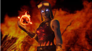 Blaze Fortnite Skin Against A Roaring Fire Wallpaper