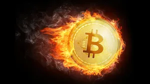 Blazing Bitcoin Physical Coin Wallpaper