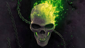 Blazing Green Fire Skull Wallpaper