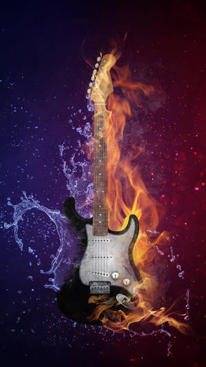 Blazing Melodies - An Electric Guitar On Fire Wallpaper