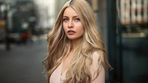 Blonde Female Model City Streets Wallpaper