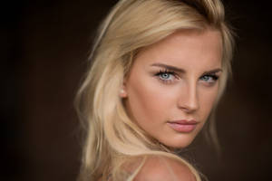 Blonde Female Model Dark Background Wallpaper