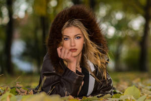 Blonde Female Model Winter Clothes Wallpaper