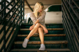Blonde Girl Sit Down Wallpaper