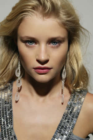 Blonde Woman Blue Eyes Silver Dress Wallpaper