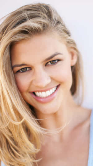 Blonde Woman Smiling Portrait Wallpaper
