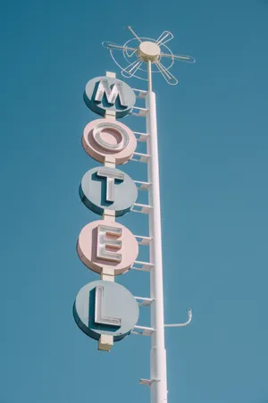 Blue Aesthetic Motel Signage Wallpaper